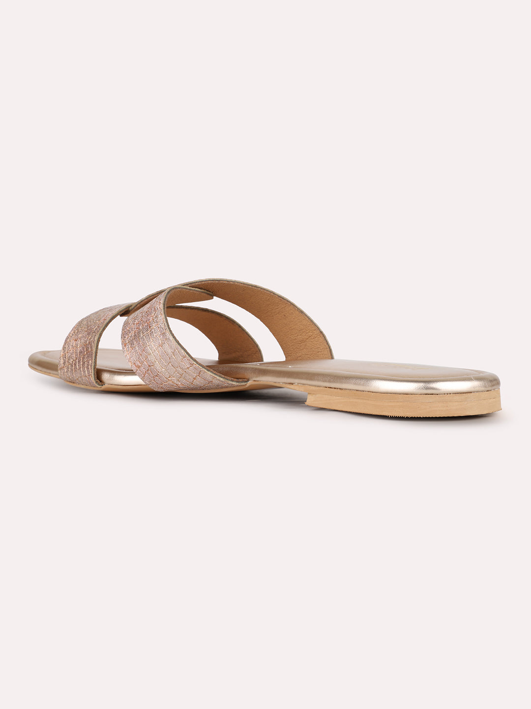 Womens Rose Gold Casual Solid Open Toe Flats