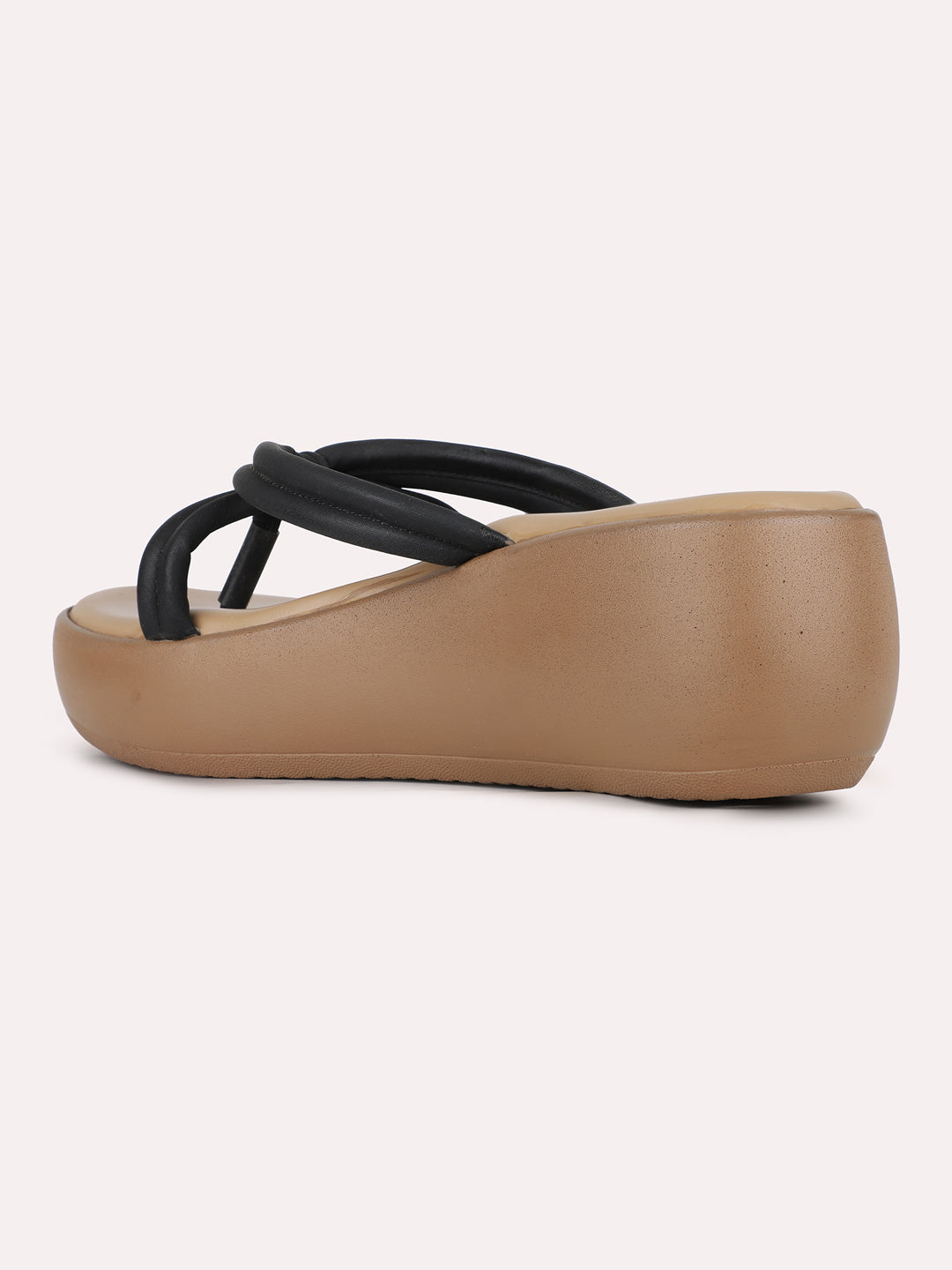 Womens Black Party Wear Solid Round Toe Wedge Heels