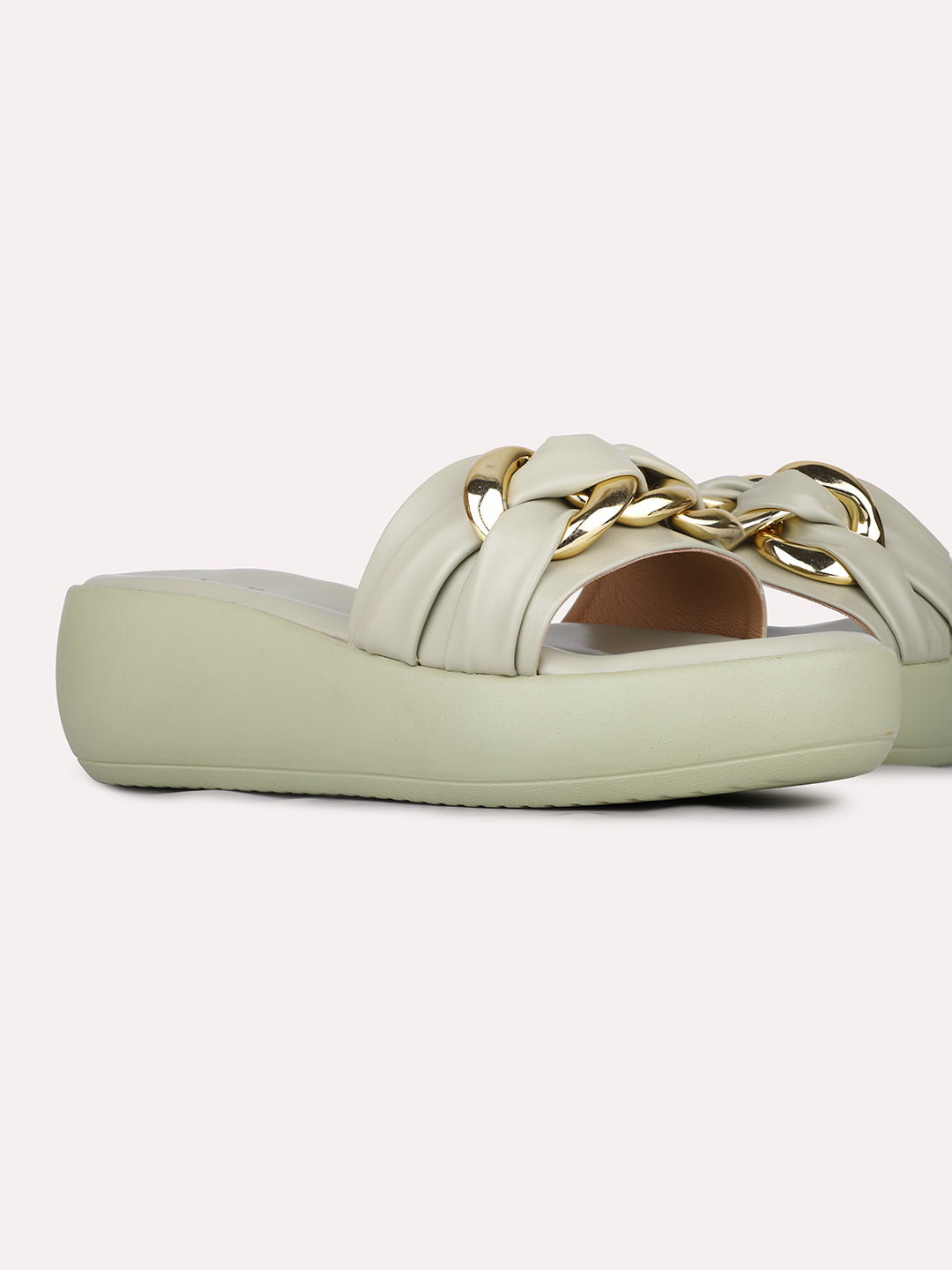 Womens Green Party Wear Solid Round Toe Wedge Heels