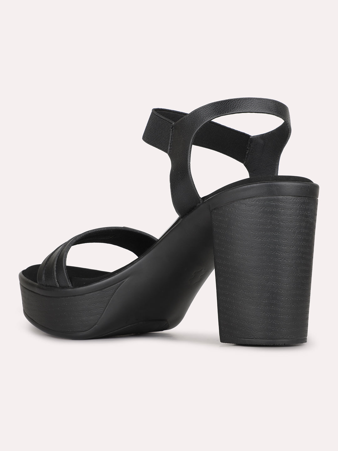 Womens Black Party Wear Solid Pattern Round Toe Platform Heels