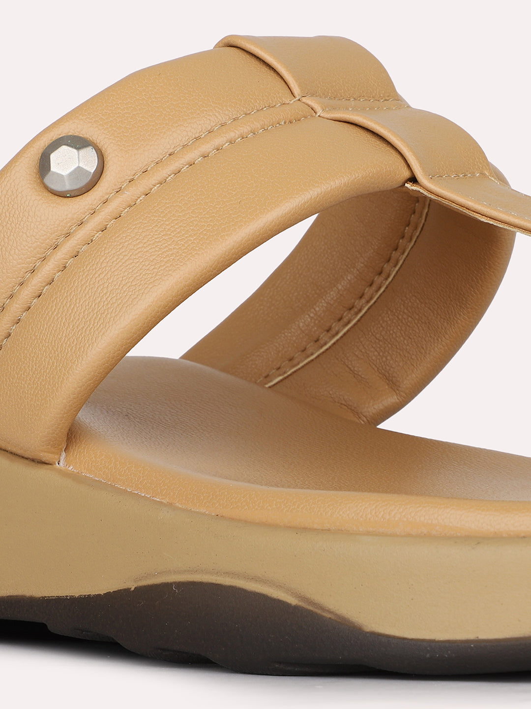 Womens Beige Casual Solid Round Toe Wedge Heel Sandals