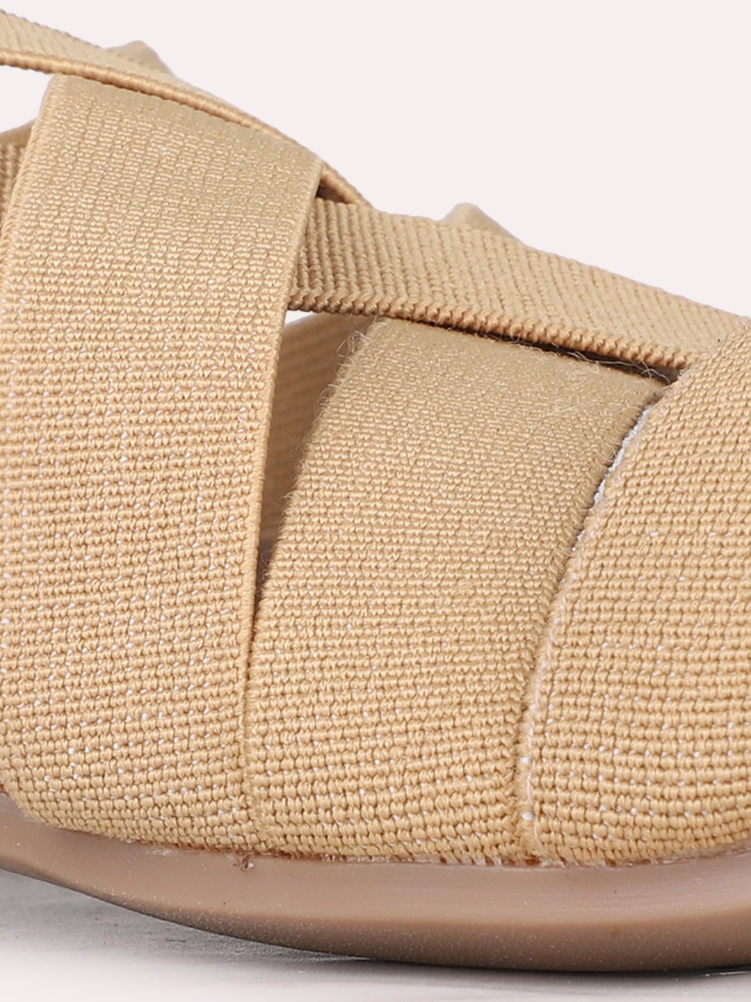 Womens Beige Casual Striped Open Toe Flat Sandals