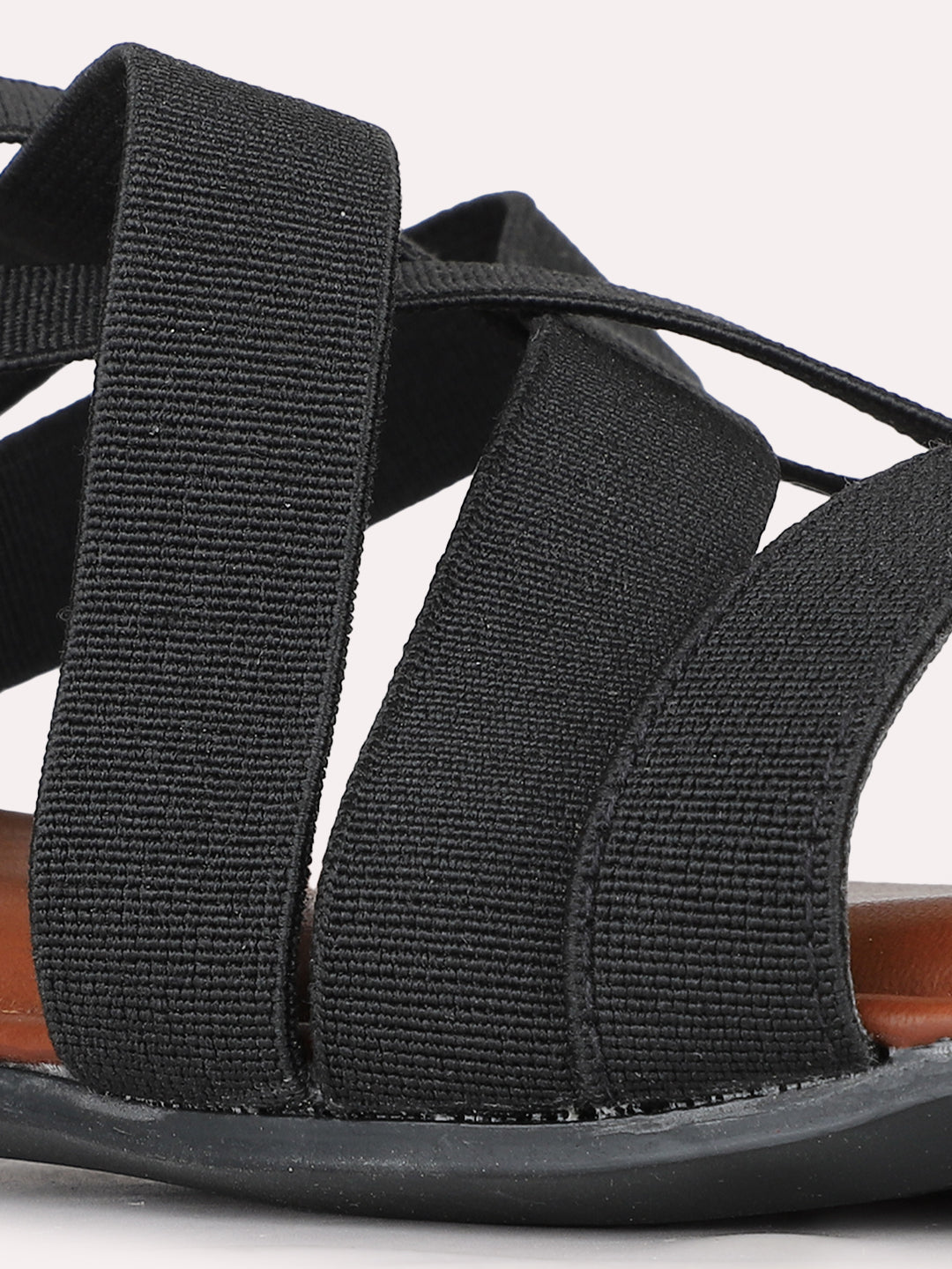 Womens Black Casual Striped Open Toe Flats