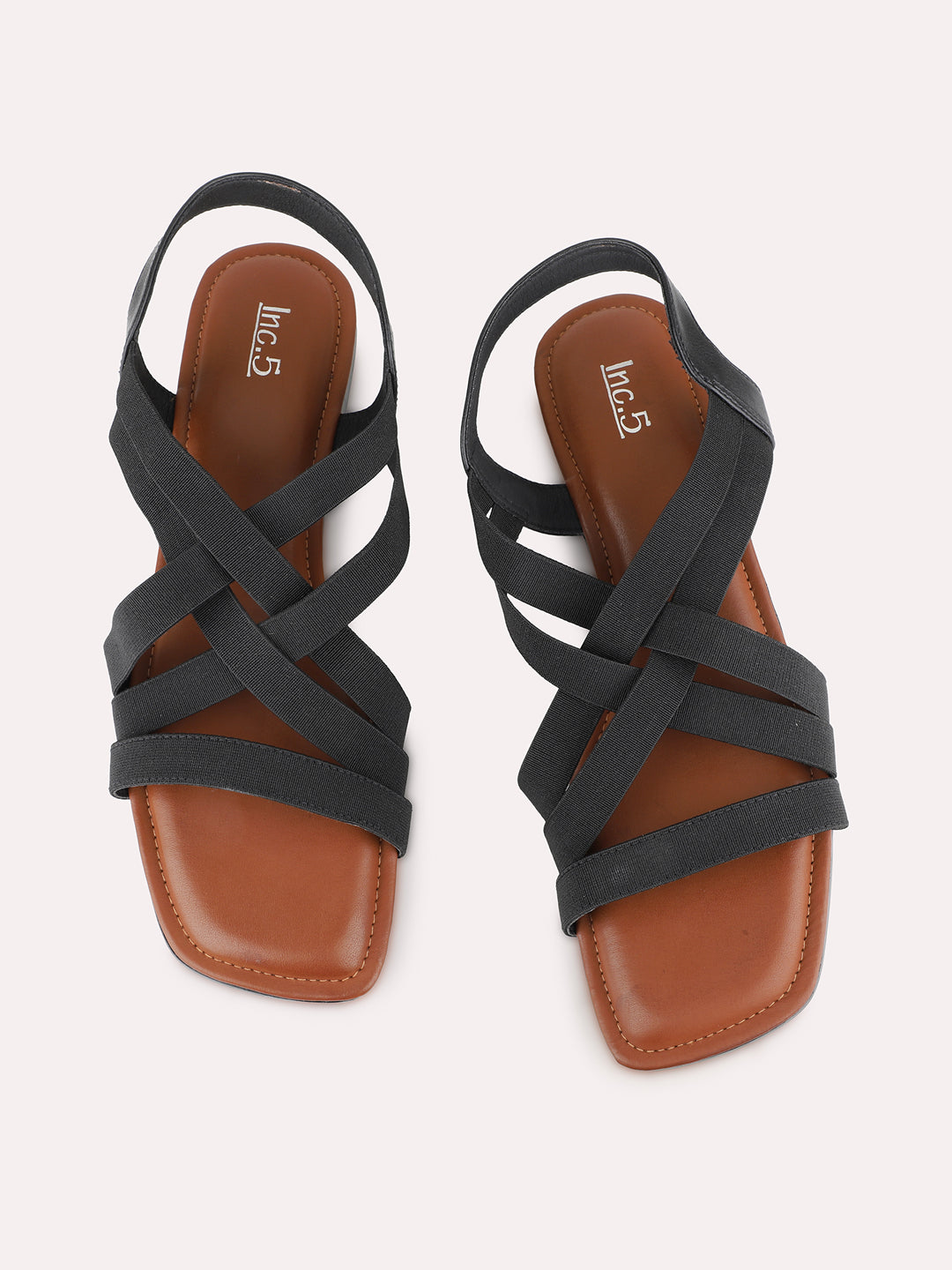 Womens Black Casual Striped Open Toe Flats