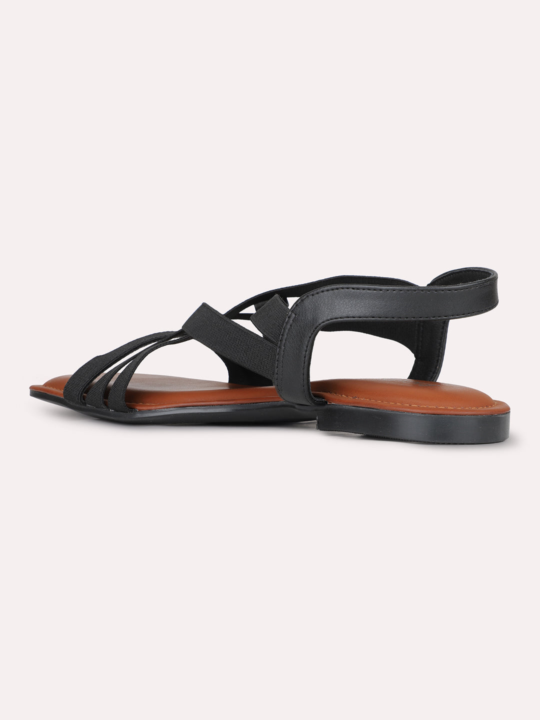 Womens Black Casual Striped Open Toe Flats