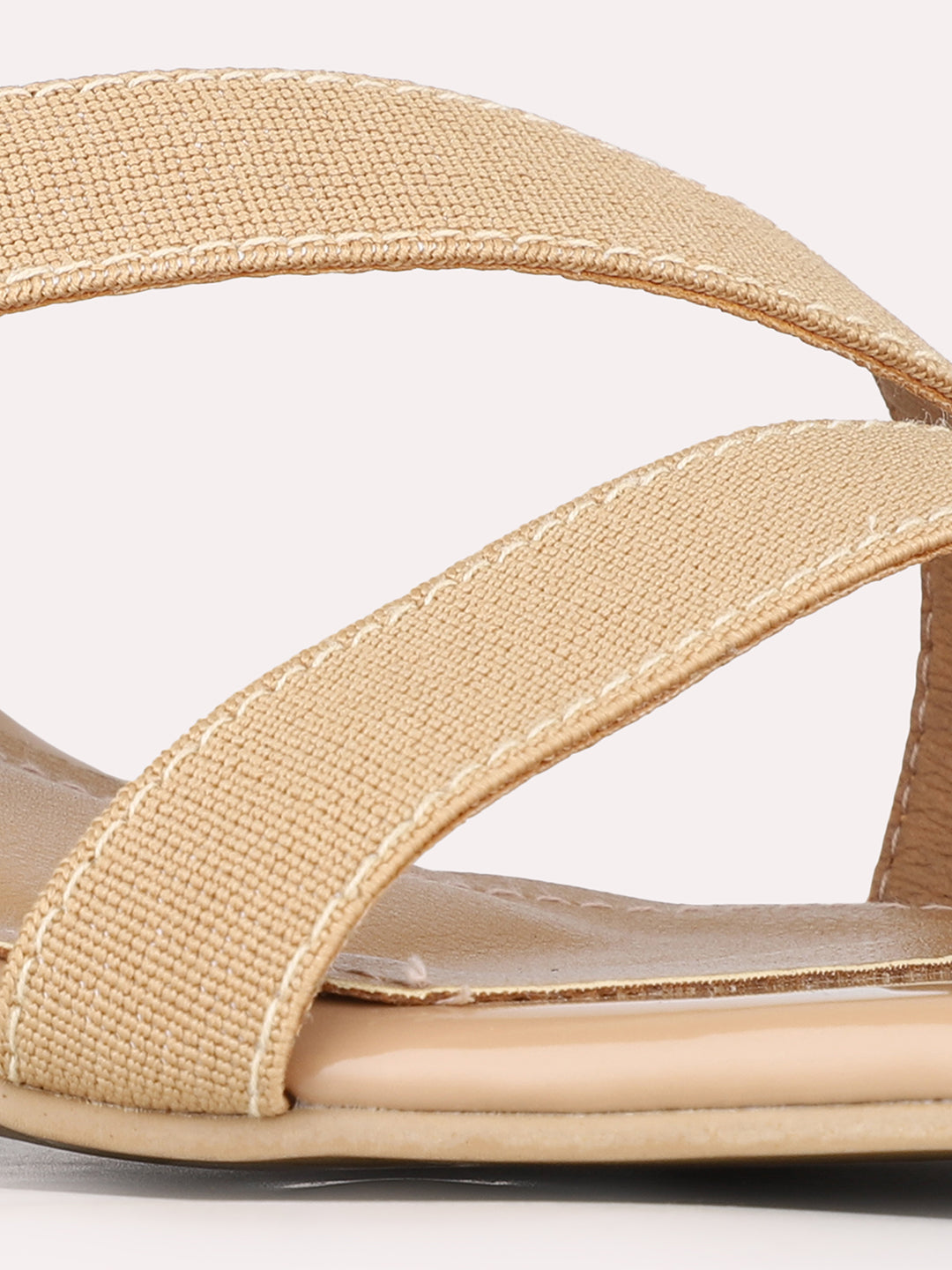 Womens Beige Party Wear Striped Square Toe Block Heel Sandals