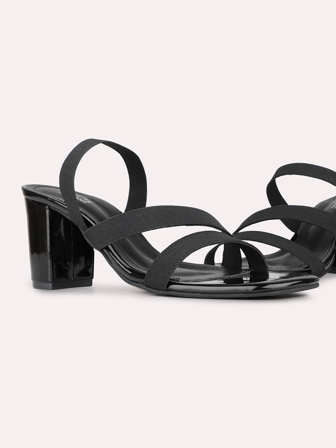 Womens Black Party Wear Solid Square Toe Block Heels