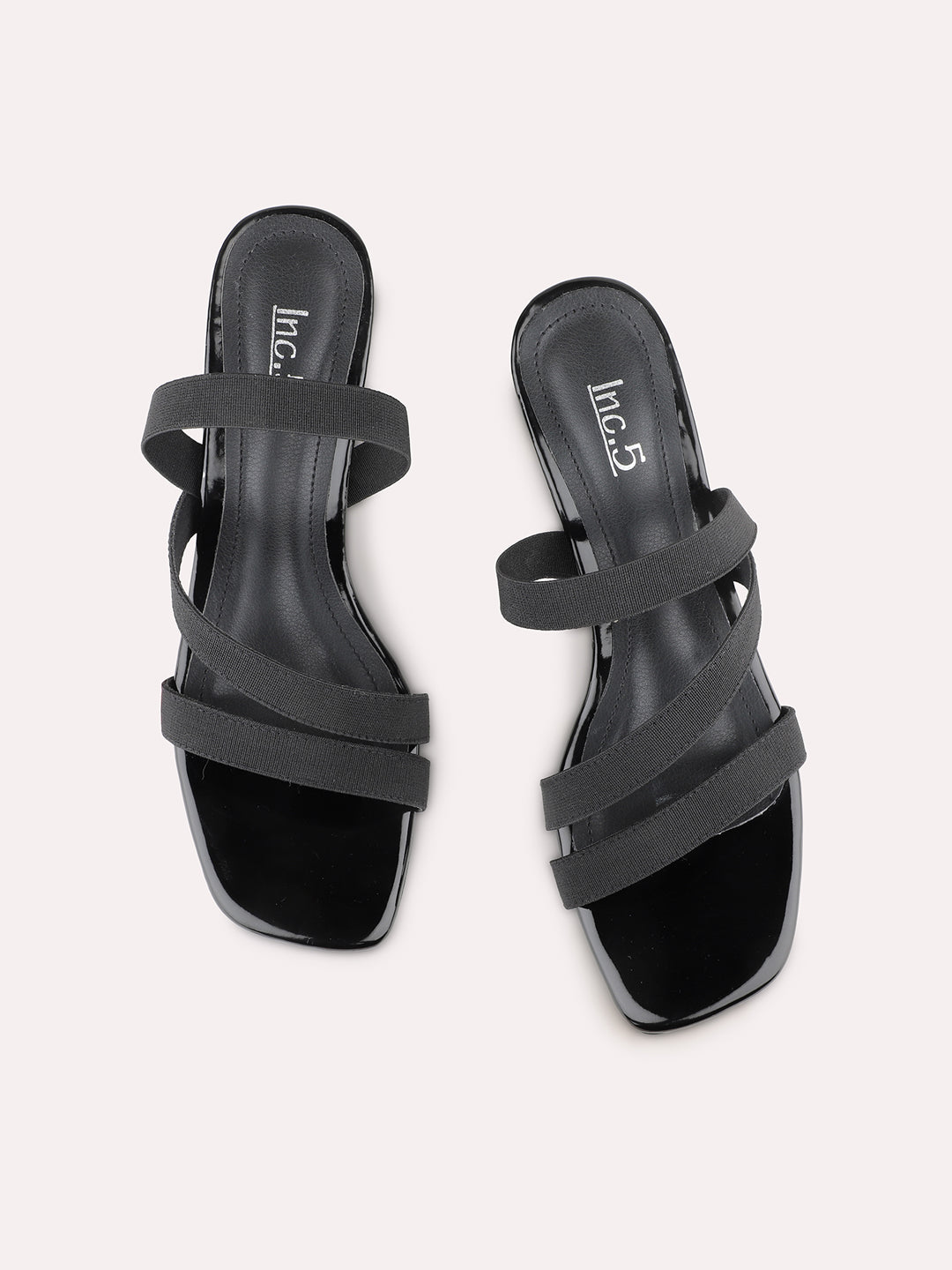 Womens Black Party Wear Solid Square Toe Block Heels