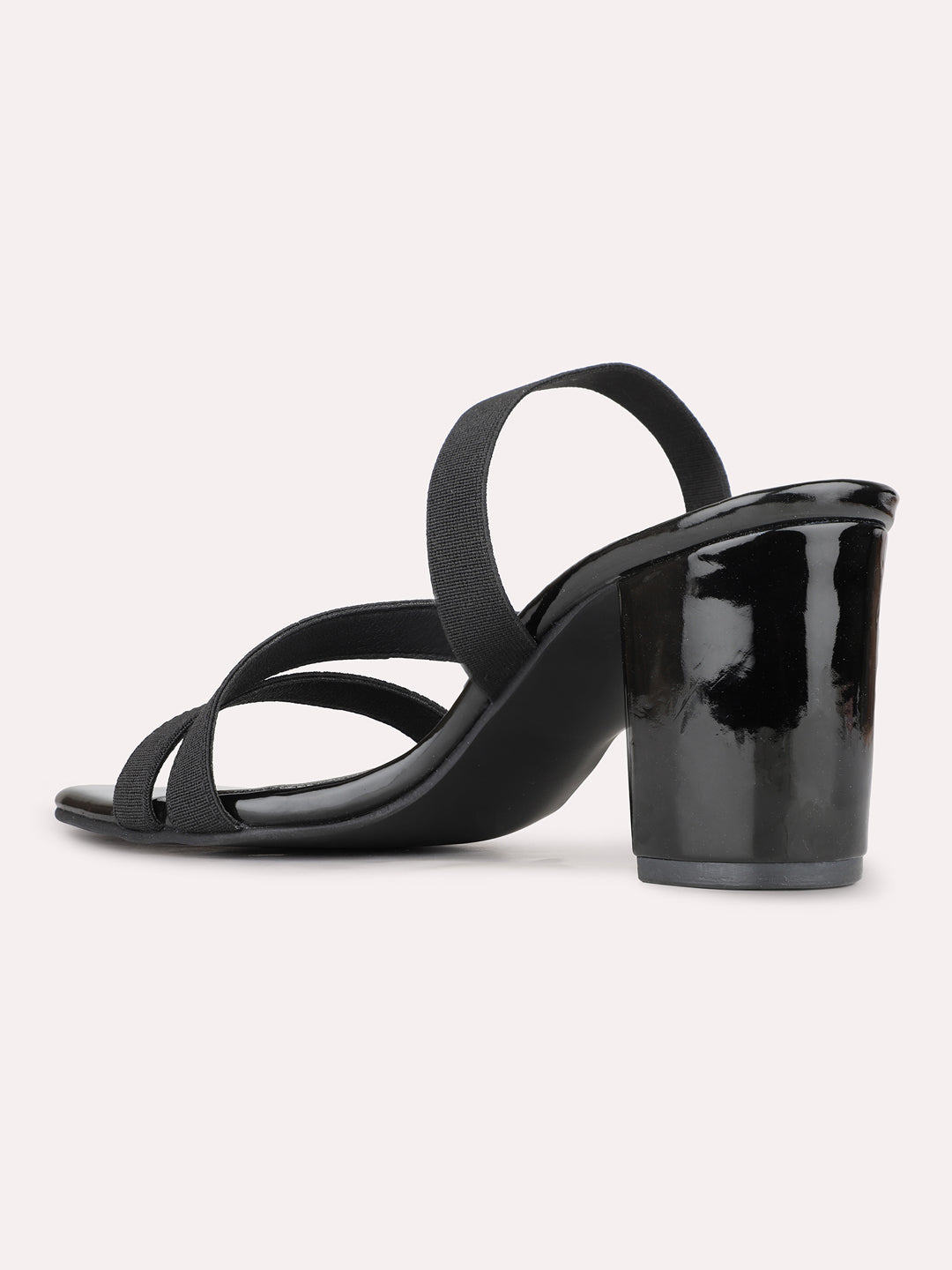 Womens Black Party Wear Solid Square Toe Block Heels