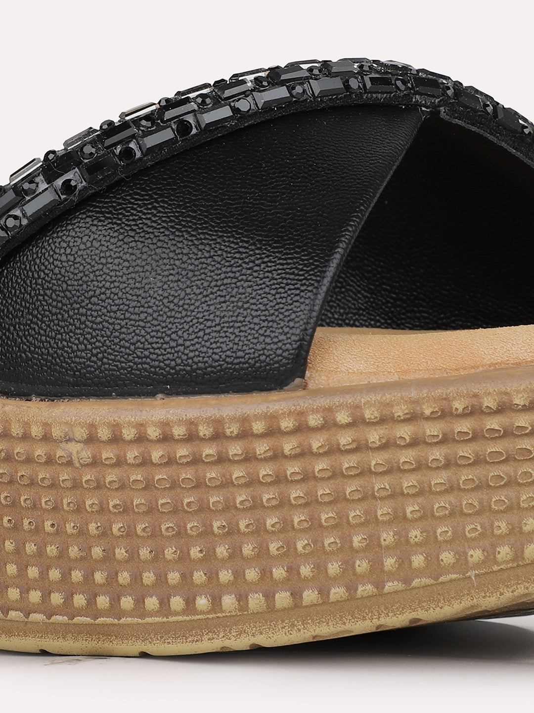 Womens Black Party Wear Solid Round Toe Wedge Heels
