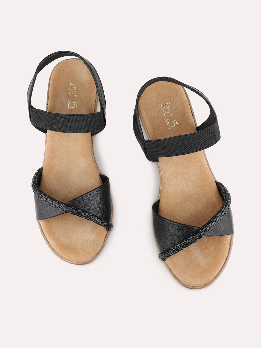 Womens Black Party Wear Solid Round Toe Wedge Heels