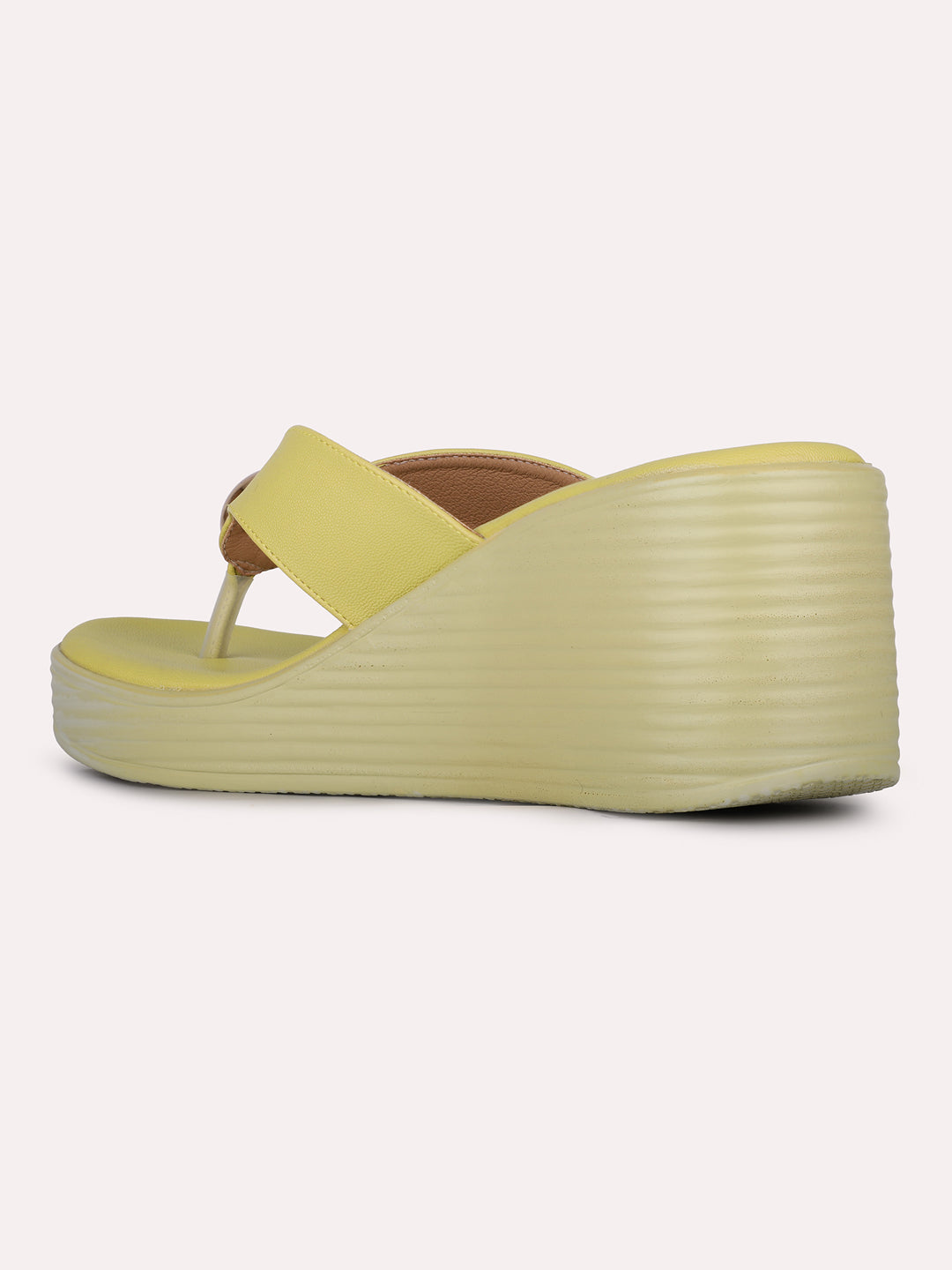 Womens Yellow Party Wear Solid Round Toe Wedge Heel Sandals