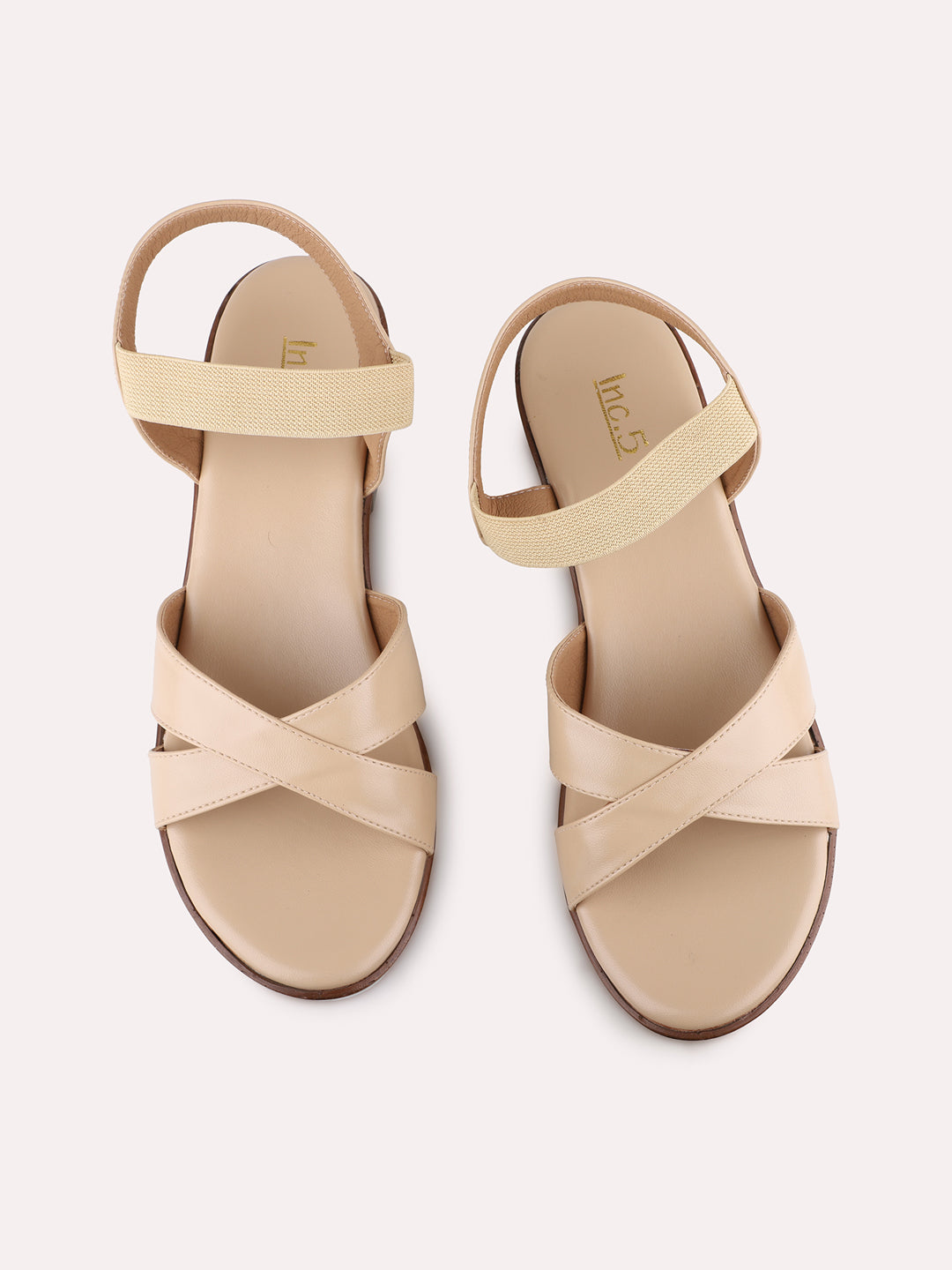 Womens Beige Party Wear Solid Round Toe Platform Heels