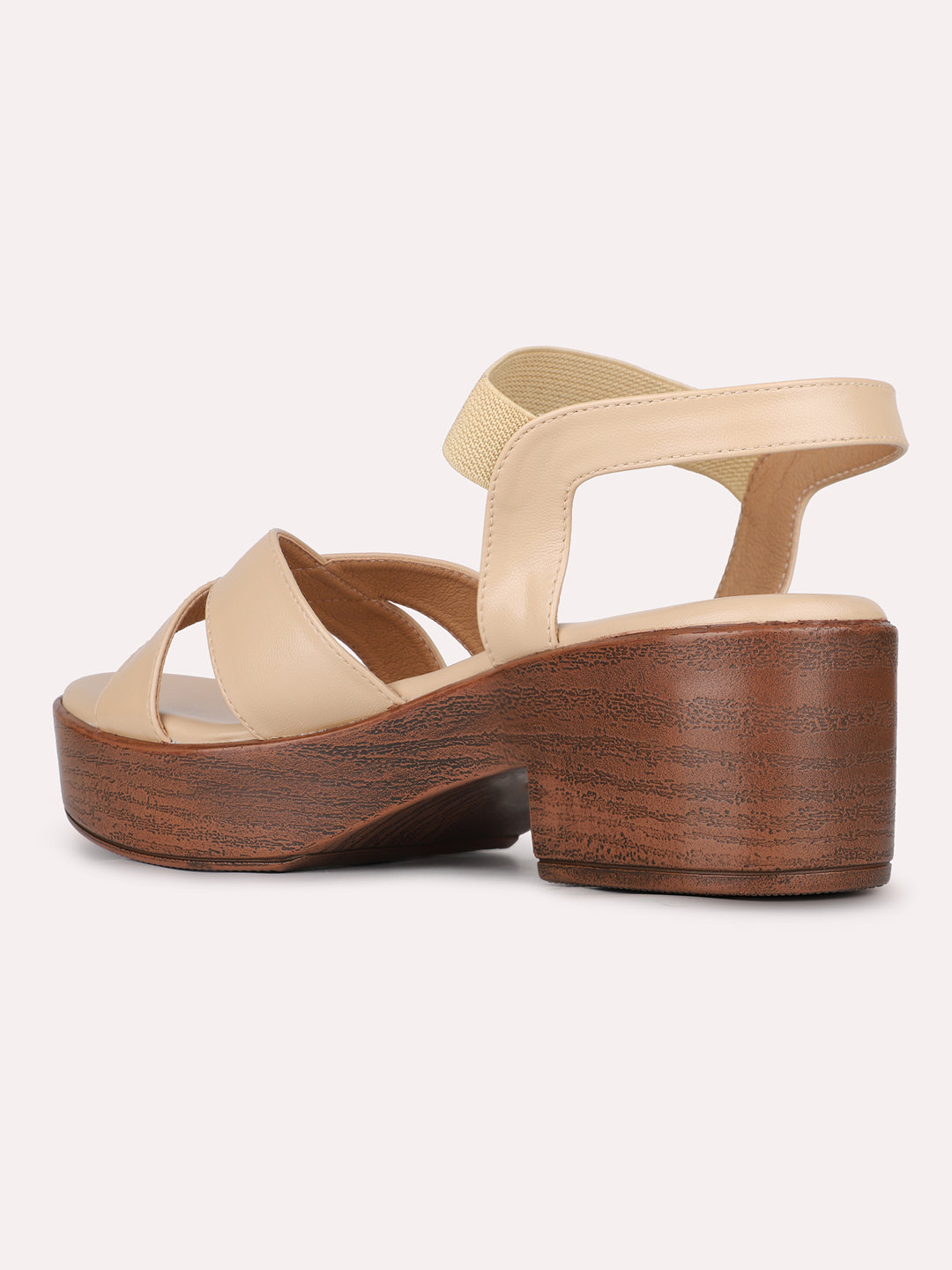 Womens Beige Party Wear Solid Round Toe Platform Heels