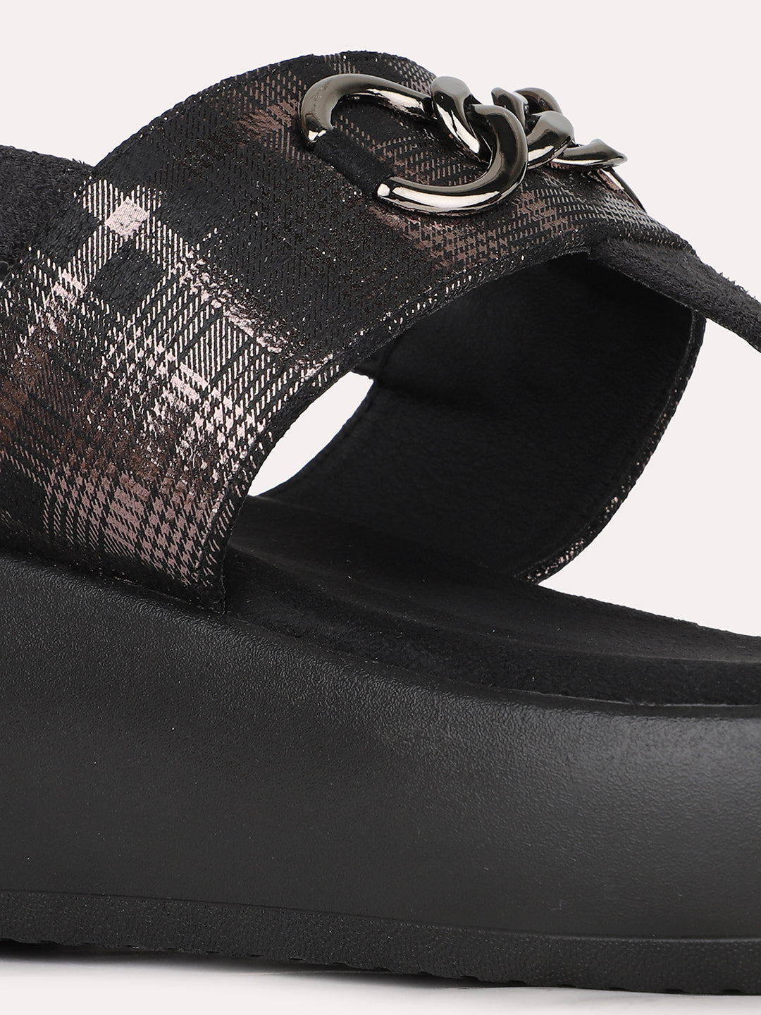 Womens Black Party Wear Embellished Round Toe Wedge Heels