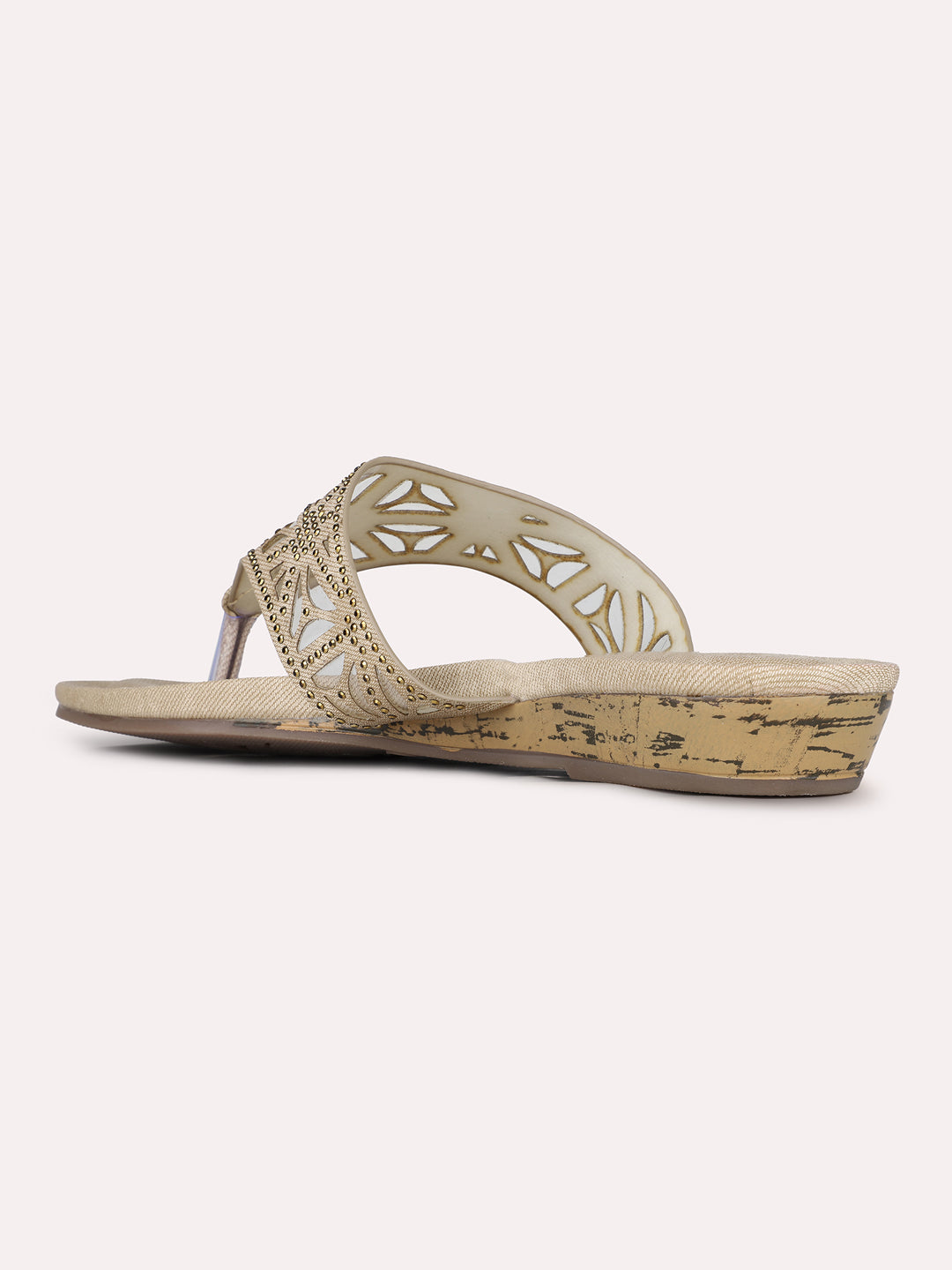 Womens Beige Ethnic Embellished Open Toe Flat Slip-On Sandals