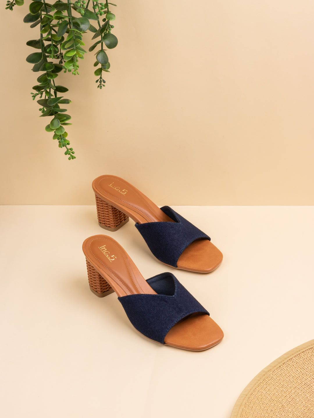 Womens Navy Party Wear Solid Round Toe Block Heel Sandals