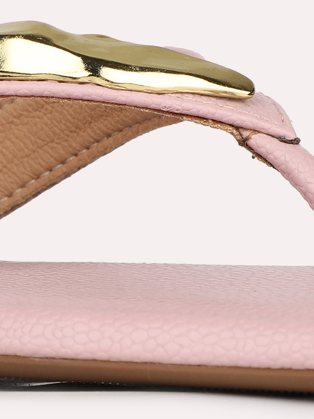 Womens Purple Casual Solid T-Strap Flat Slip-On Sandals