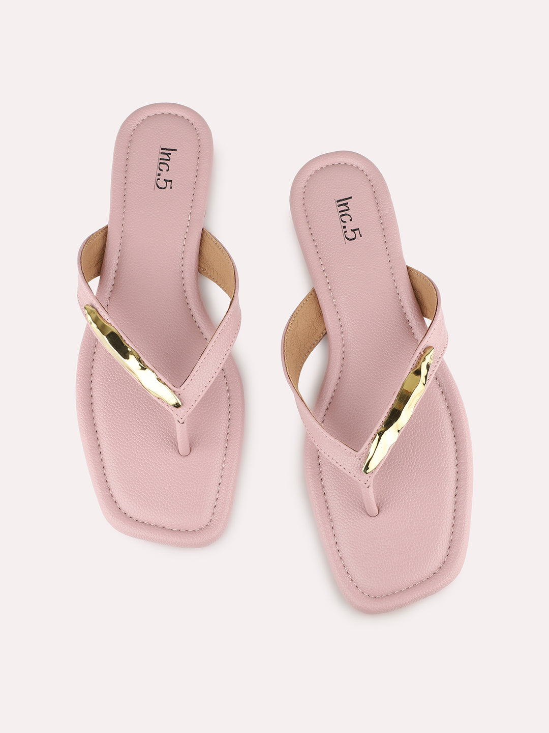 Womens Purple Casual Solid T-Strap Flat Slip-On Sandals