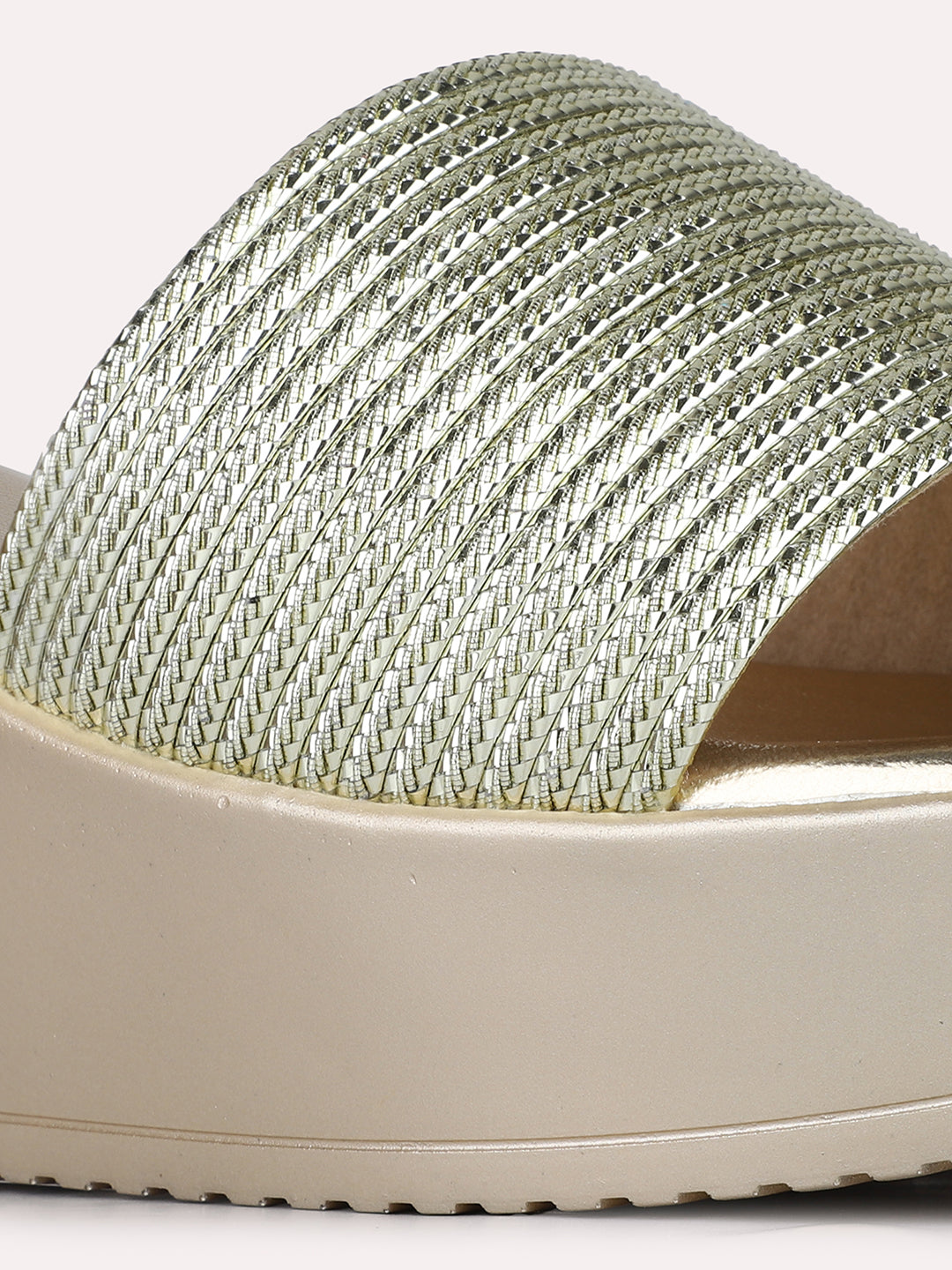 Womens Golden Party Wear Solid Round Toe Wedge Heels