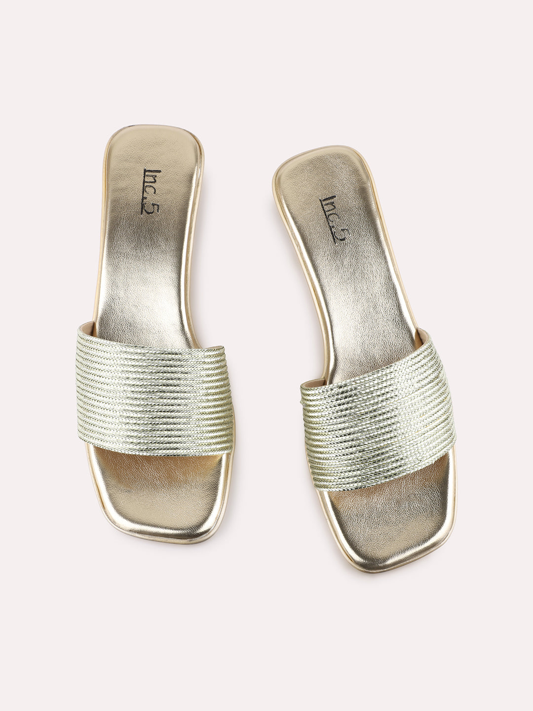 Womens Golden Party Wear Solid Round Toe Wedge Heels