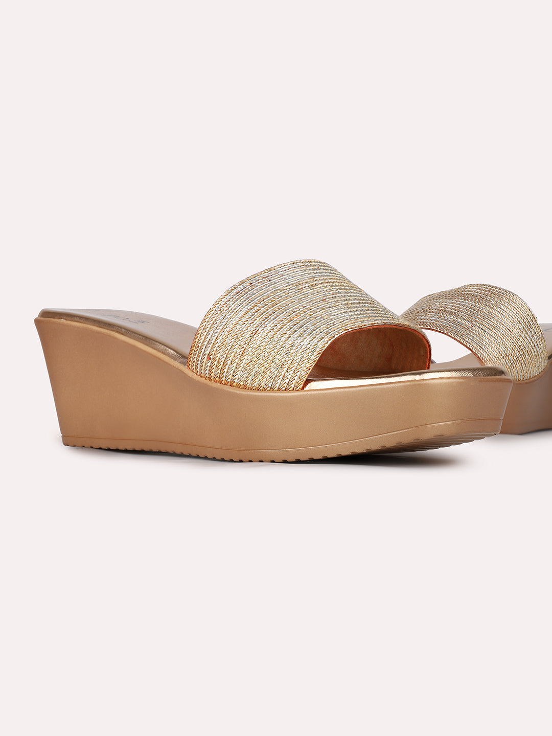 Womens Rose Gold Party Wear Solid Round Toe Wedge Heels
