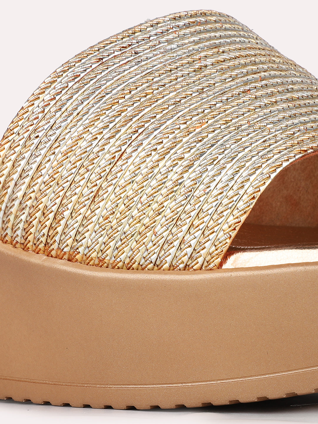 Womens Rose Gold Party Wear Solid Round Toe Wedge Heels
