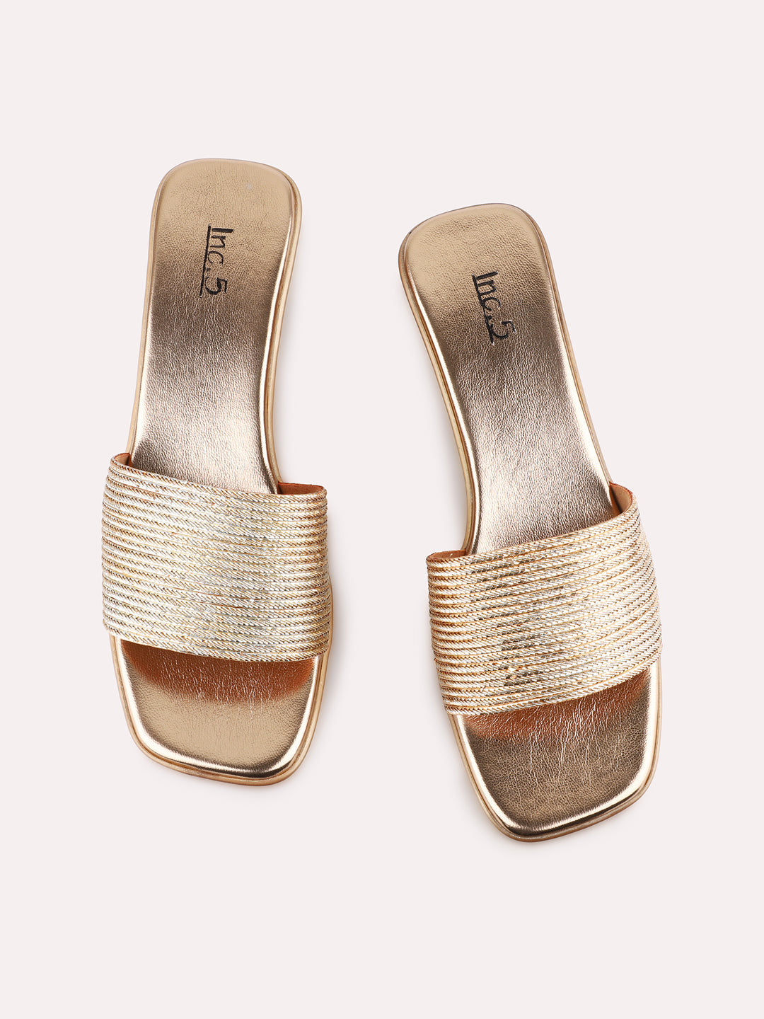Womens Rose Gold Party Wear Solid Round Toe Wedge Heels