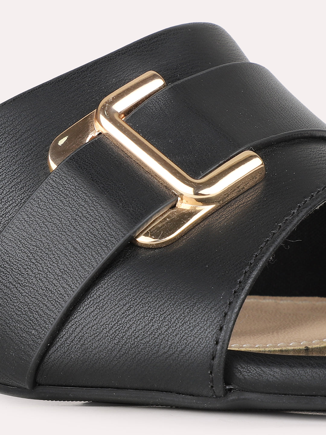 Womens Black Party Wear Solid Square Toe Block Heels