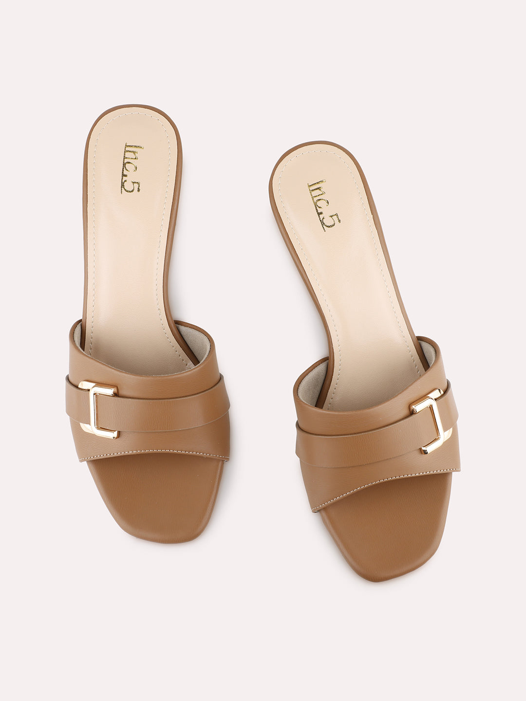 Womens Tan Party Wear Solid Square Toe Block Heels