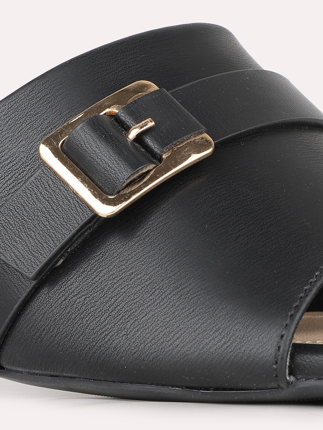 Womens Black Party Wear Solid Square Toe Block Heel Sandals