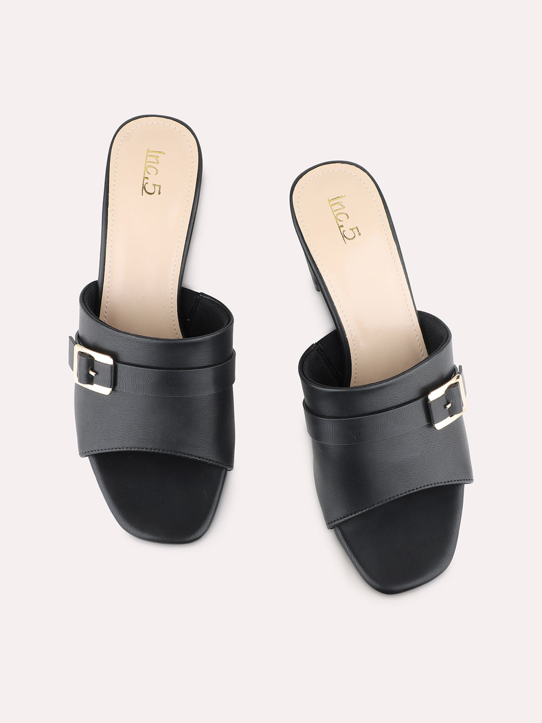 Womens Black Party Wear Solid Square Toe Block Heel Sandals