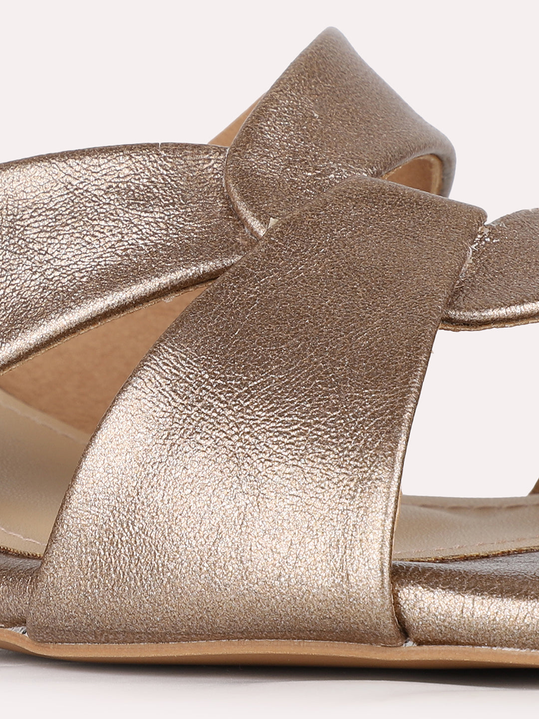 Womens Golden Party Wear Solid Square Toe Block Heel Sandals