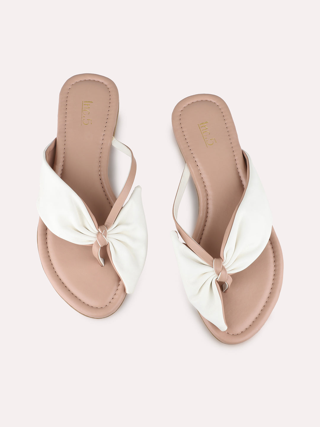 Womens Peach Casual Solid T-Strap Flat Slip-On Sandals