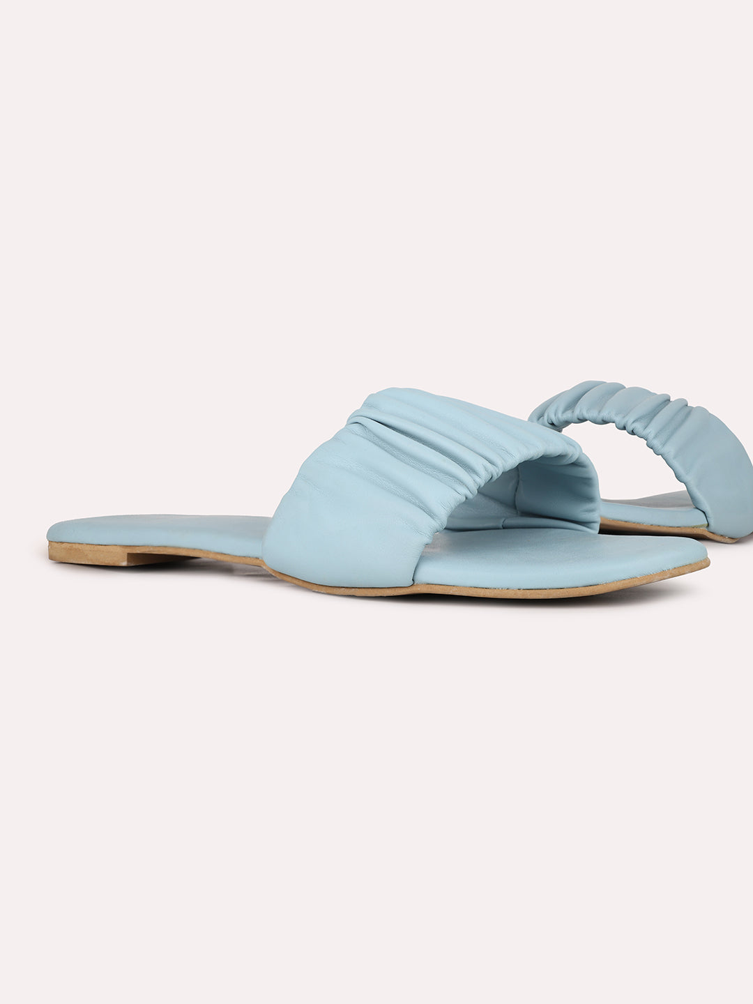 Womens Blue Casual Solid Open Toe Flat Slip-On Sandals