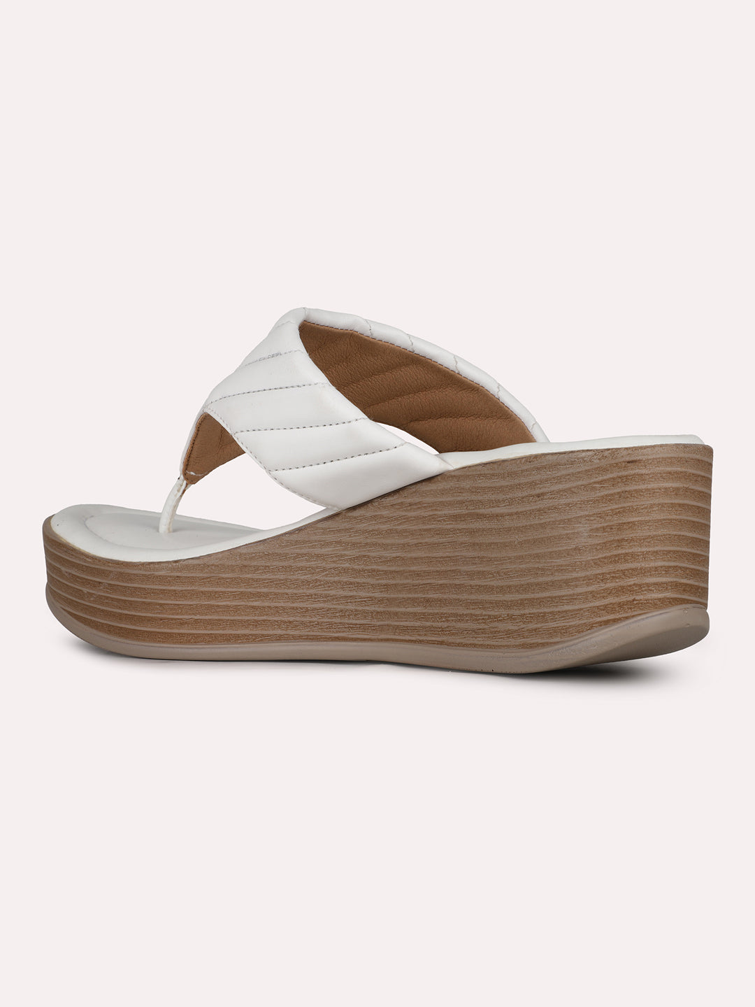 Womens White Party Wear Solid Round Toe Wedge Heel Sandals