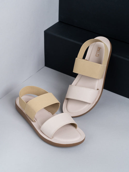 Womens Beige Casual Solid Open Toe Flat Sandals