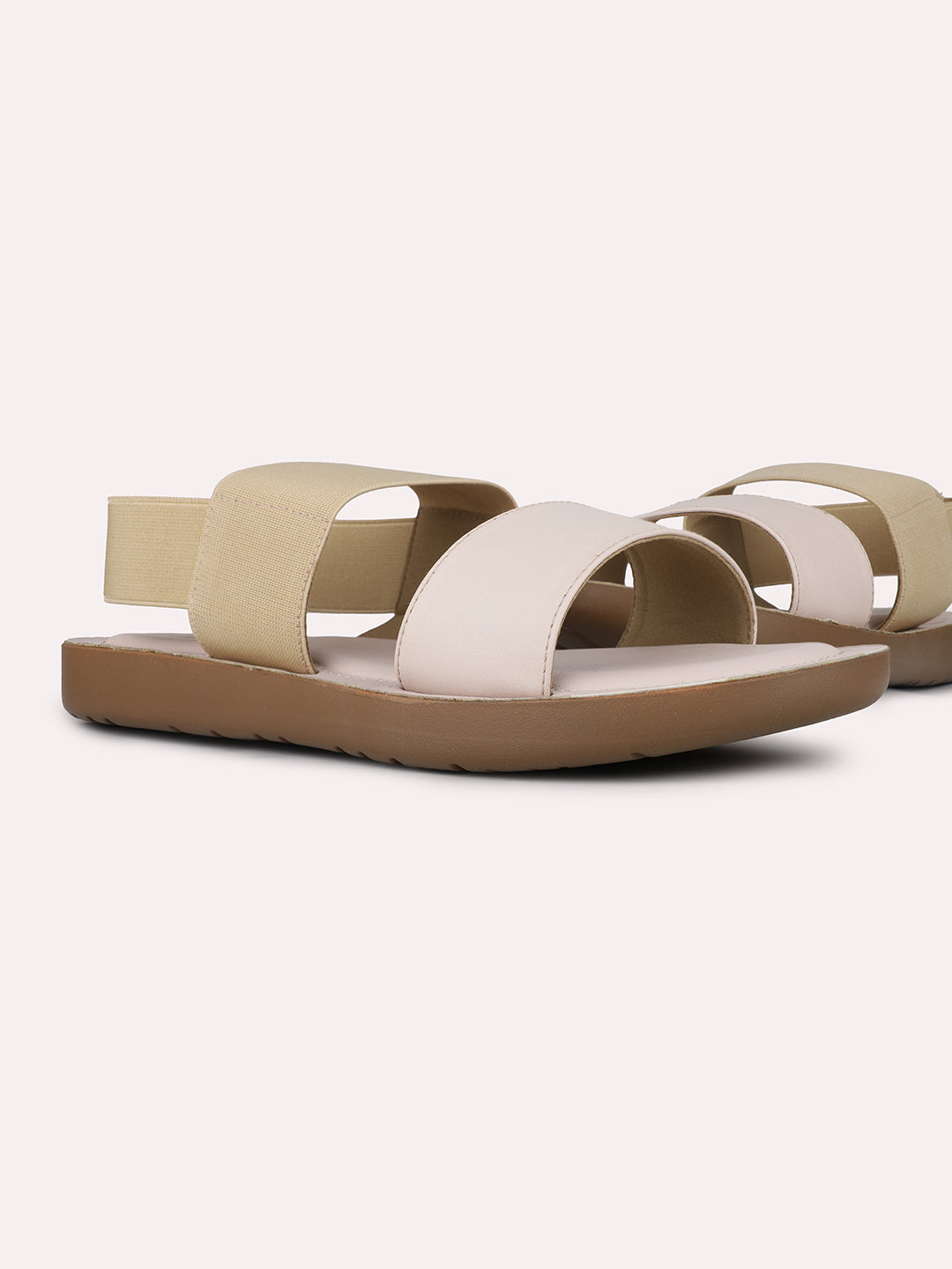 Womens Beige Casual Solid Open Toe Flat Sandals