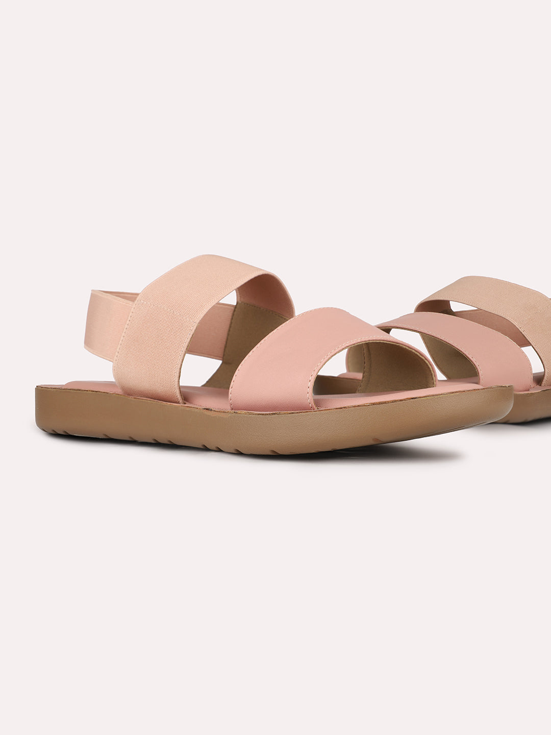 Womens Peach Casual Solid Open Toe Flat Sandals