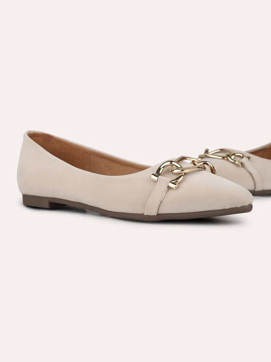 Womens Beige Party Wear Solid Pointed Toe Ballerinas