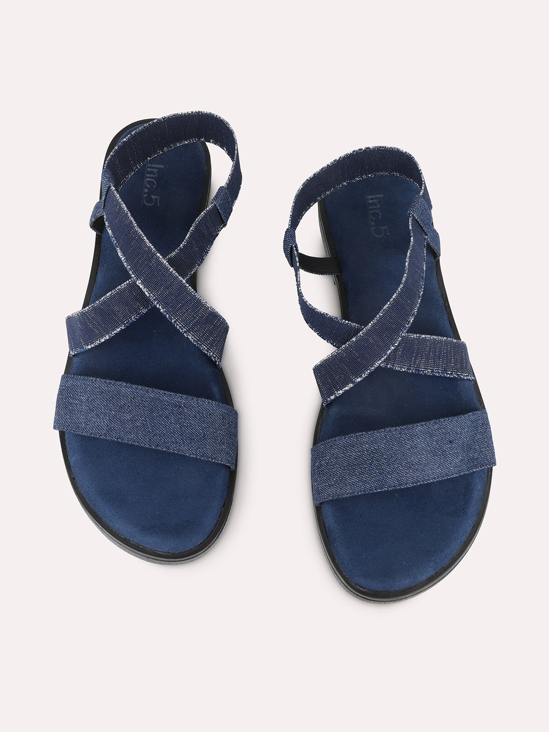 Womens Blue Casual Striped Open Toe Flat Sandals