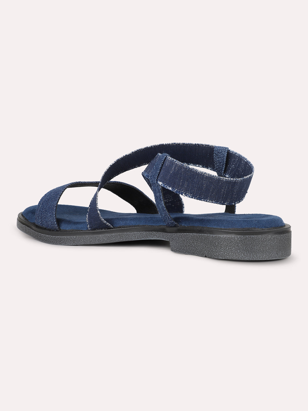 Womens Blue Casual Striped Open Toe Flat Sandals