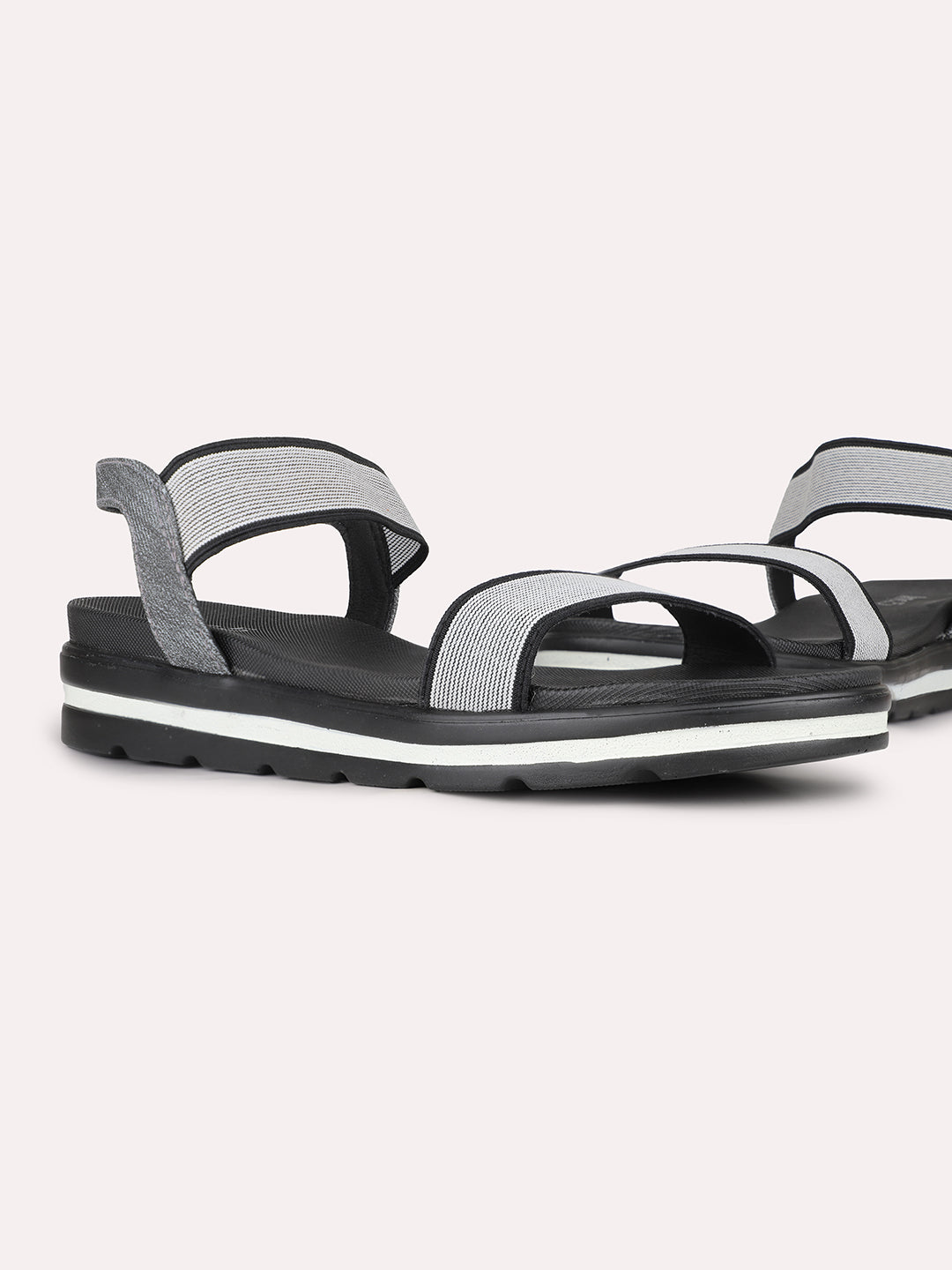 Womens Black Casual Solid Open Toe Flat Sandals