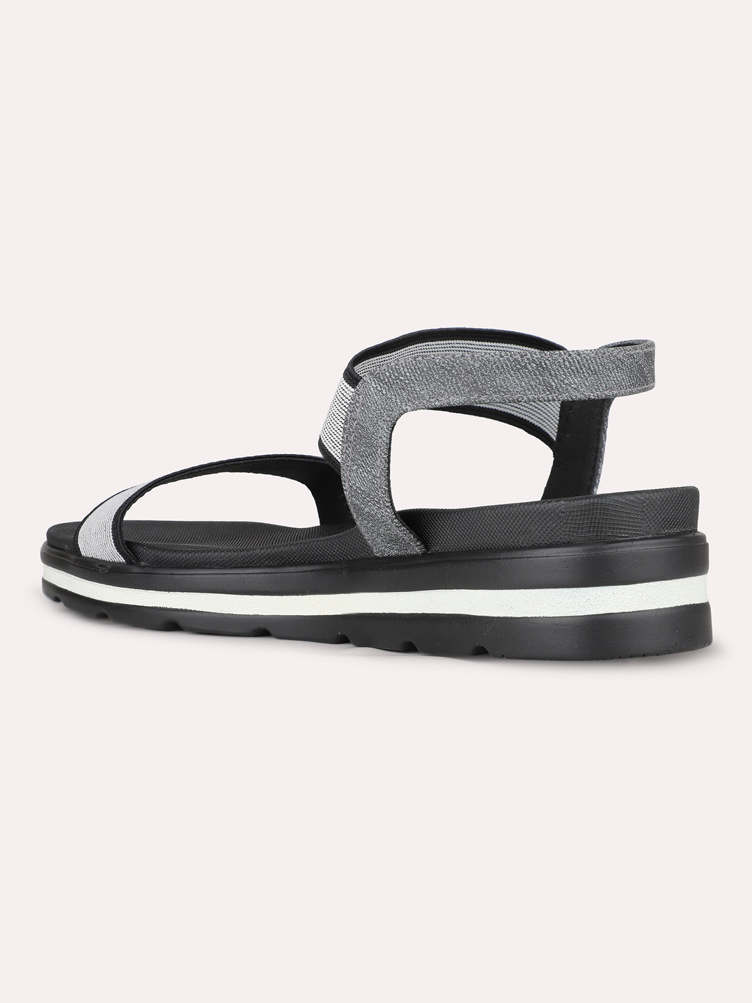 Womens Black Casual Solid Open Toe Flat Sandals