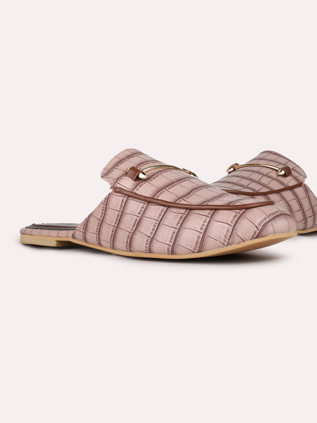 Womens Peach Casual Printed Toe Flat Slip-On Sandals