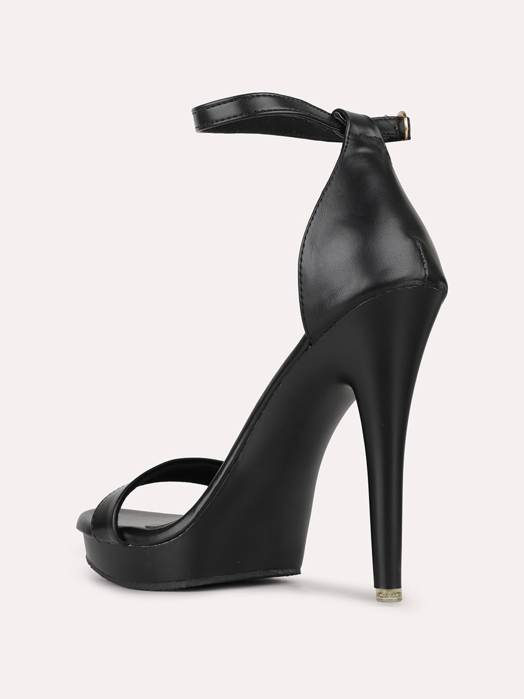 Womens Black Party Wear Solid Round Toe Stiletto Heel Sandals