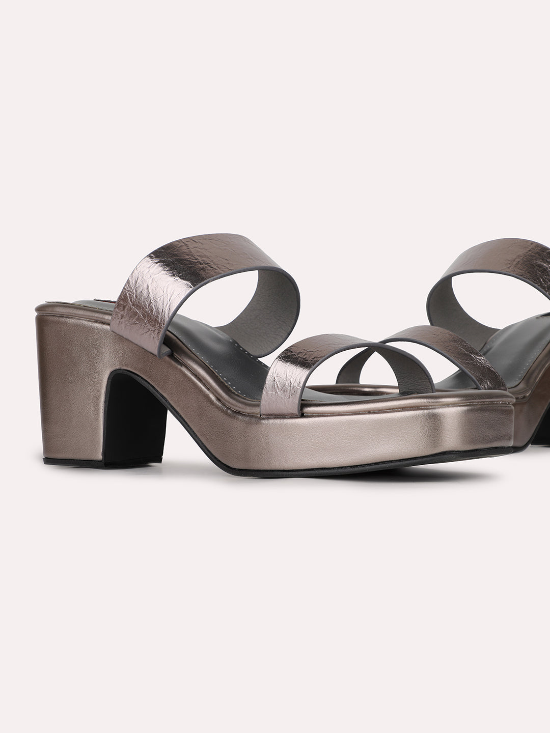 Womens Pewter Party Wear Solid Round Toe Block Heel Sandals