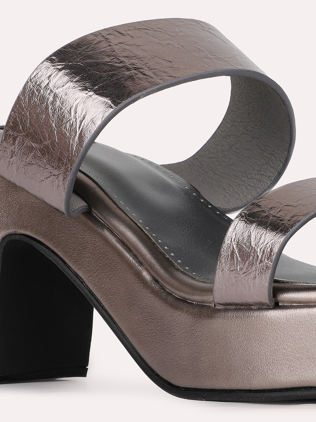 Womens Pewter Party Wear Solid Round Toe Block Heel Sandals