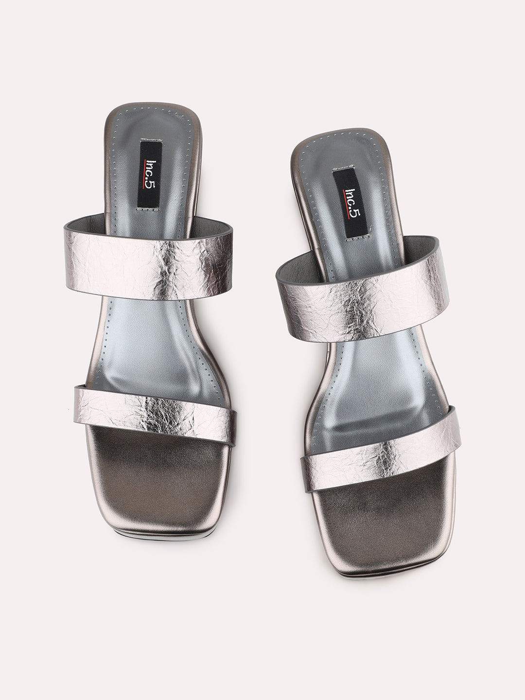 Womens Pewter Party Wear Solid Round Toe Block Heel Sandals