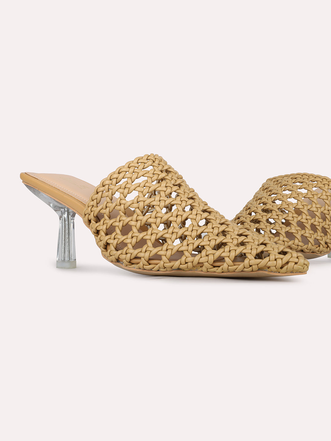 Womens Beige Party Wear Solid Pointed Toe Kitten Heel Sandals